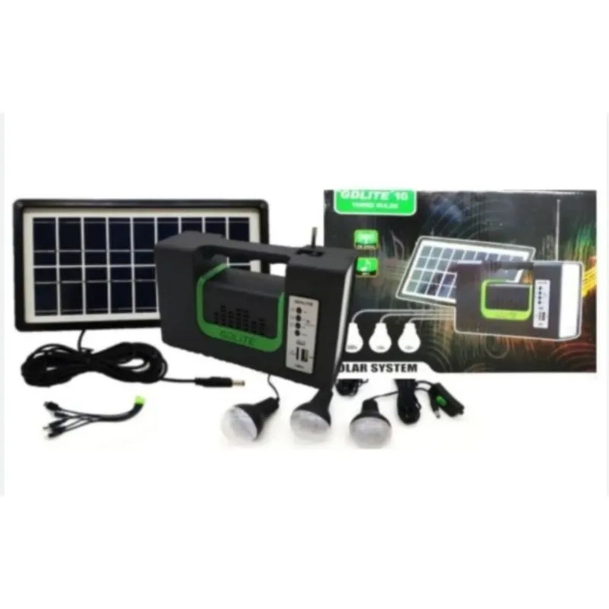 GENERICO - KIT EMERGENCIA CAMPING SOLAR 3 AMPOLLETAS LINTERNA+RADIO MP3