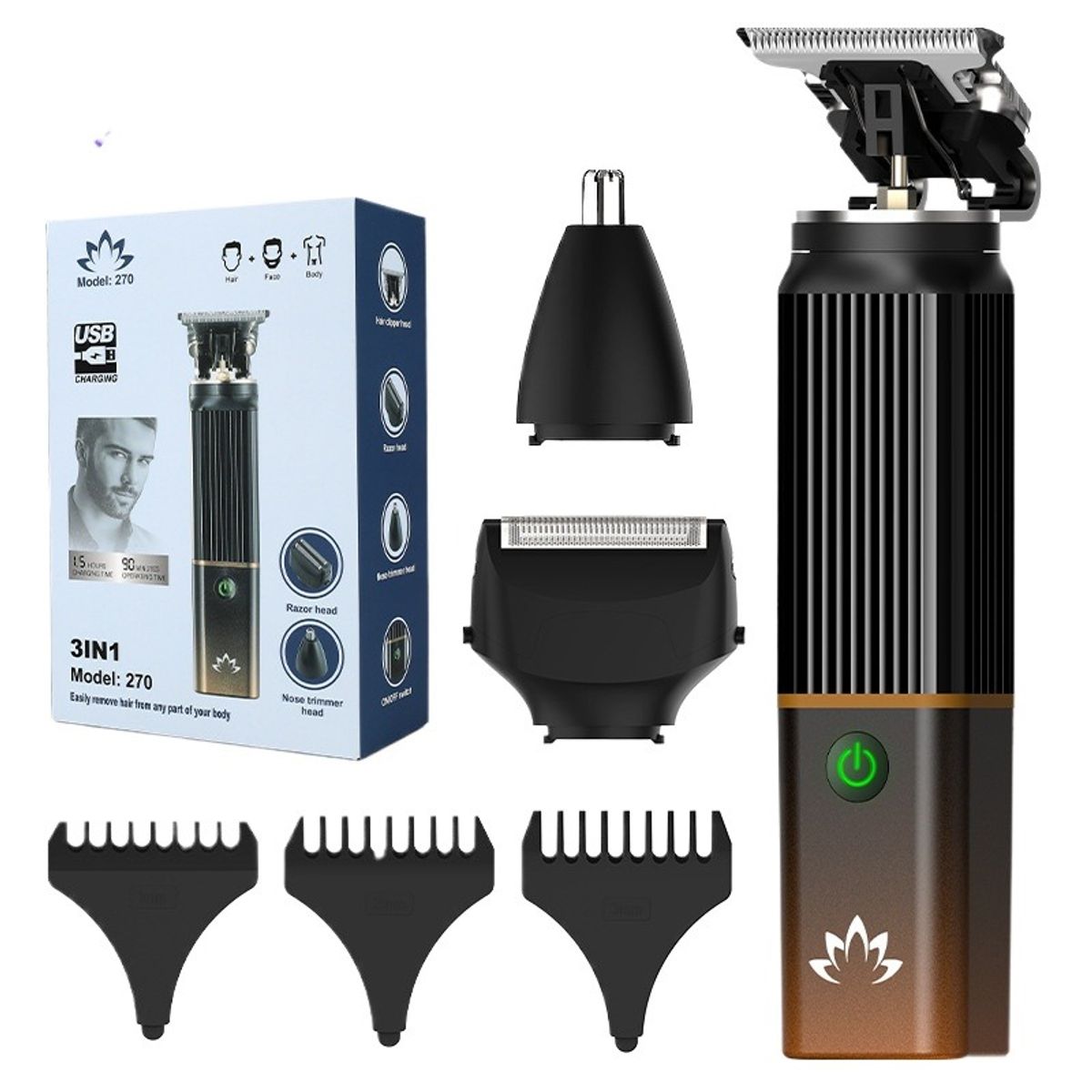 GIOIO - Kit de Corte 3 en 1 para Hombre Diseño Barba y Vello Nasal