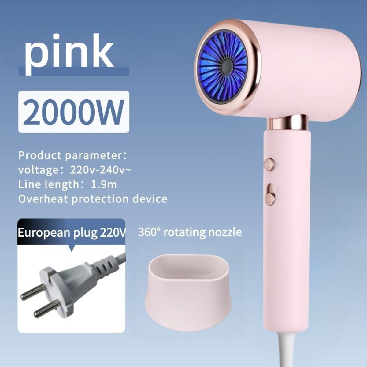 GIOIO - Secador de Alta Velocidad y Potencia con Iones y Temperatura Constante