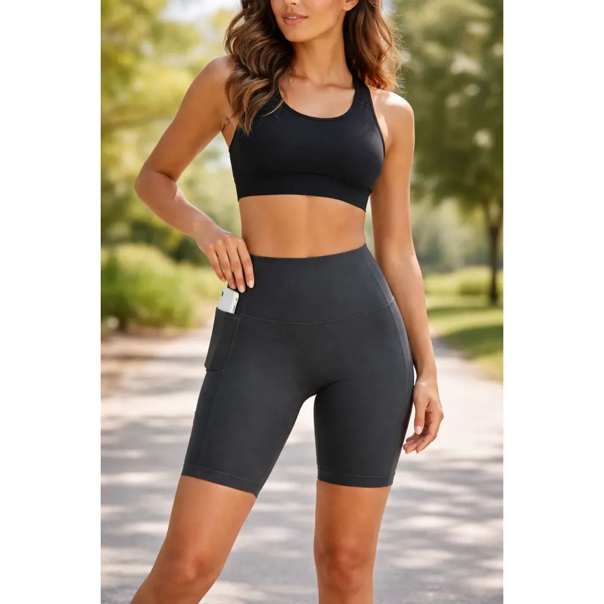 LOOK SHOP - Calza Corta Mujer, Short Deportivo Tiro Alto, Bolsillos 0358