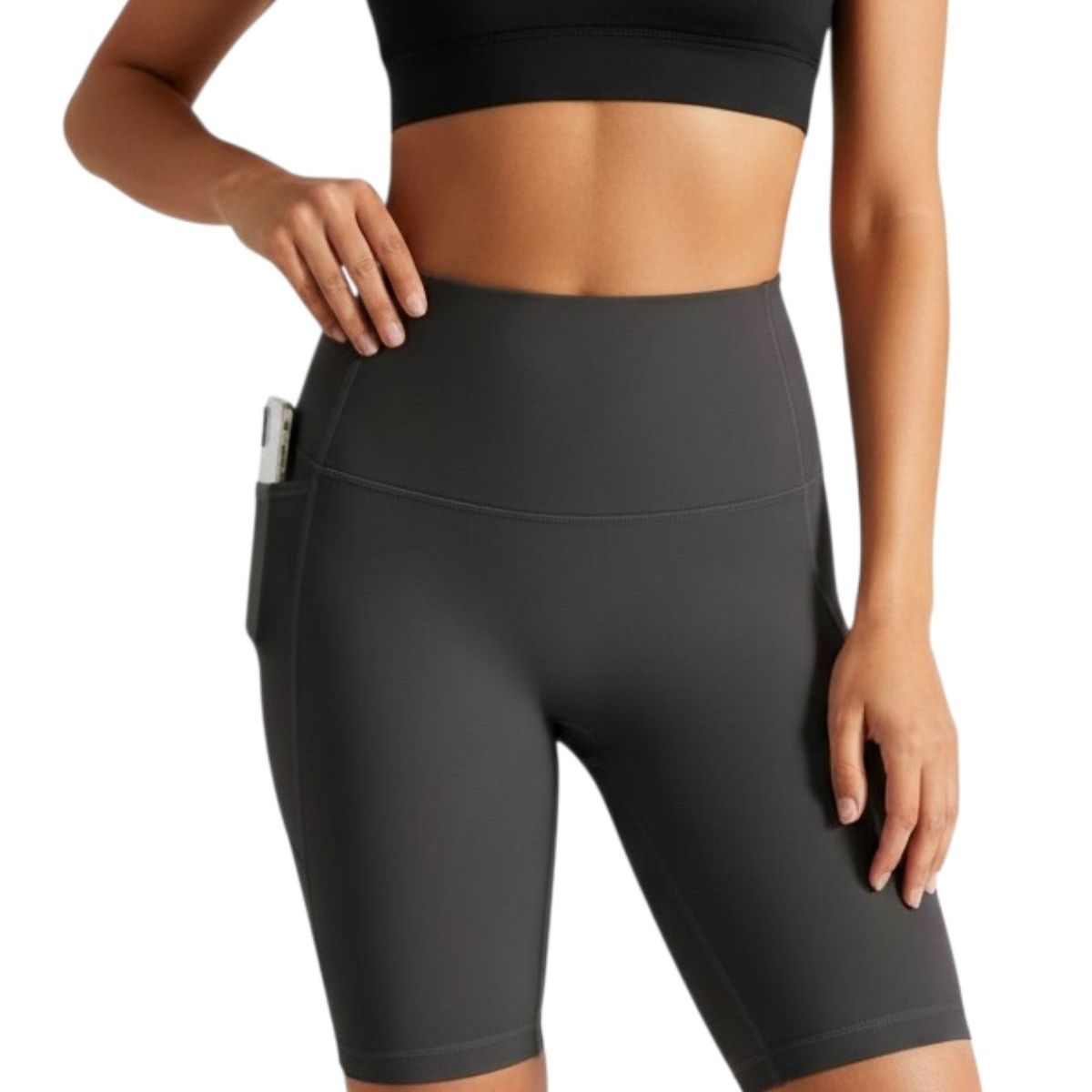 LOOK SHOP - Calza Corta Mujer, Short Deportivo Tiro Alto, Bolsillos 0358