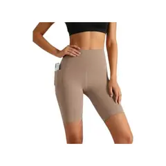 LOOK SHOP - Calza Corta Mujer, Short Deportivo Tiro Alto, Bolsillos 0358