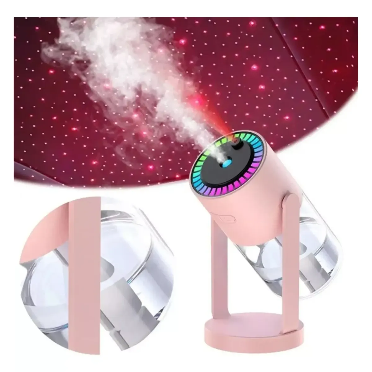 GENERICO - Humidificador Difusor Aroma Y Proyector Estrellas Relajante Rosa