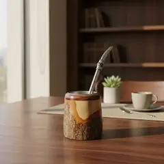 GENERICO - Mate De Madera Nativa Torneado Artesanal Chileno No Bombilla Madera Lingue Madera Lingue Con Corteza