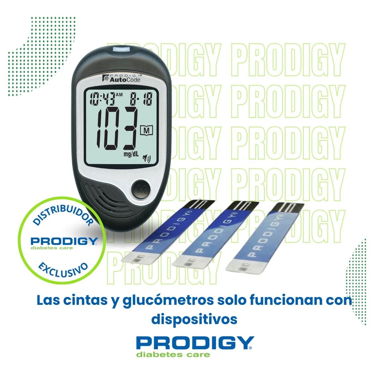 PRODIGY - Glucómetro Prodigy 10 Tiras + 10 Lancetas