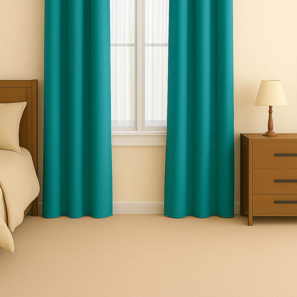 CLEMS - Pack 2 Cortina de Tela Delgada 100% Blackout Turquesa 225x140 cm
