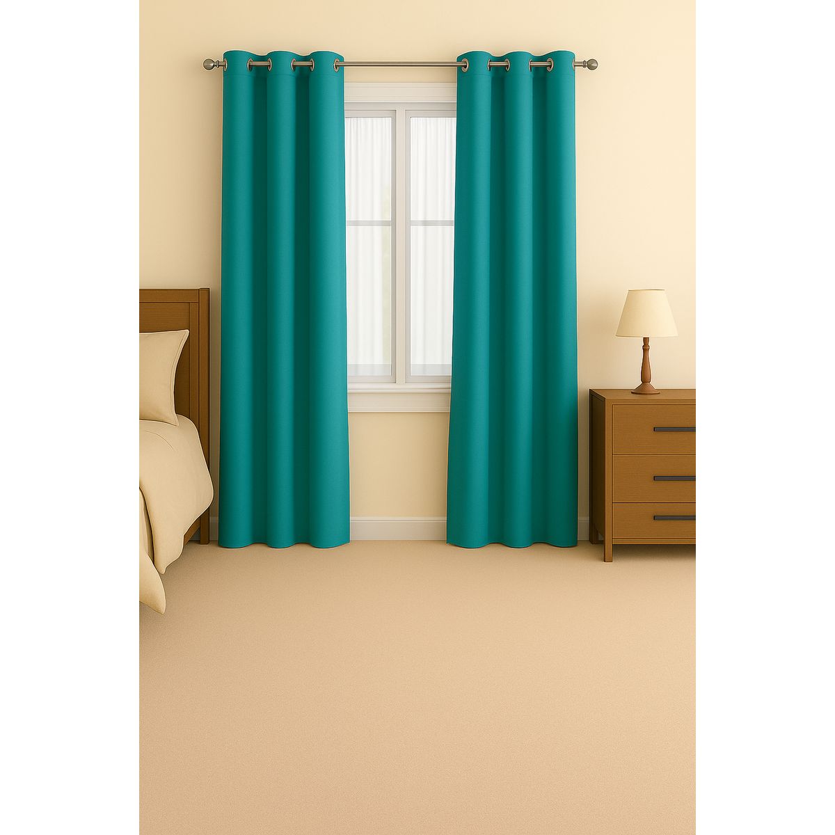 CLEMS - Pack 2 Cortina de Tela Delgada 100% Blackout Turquesa 225x140 cm