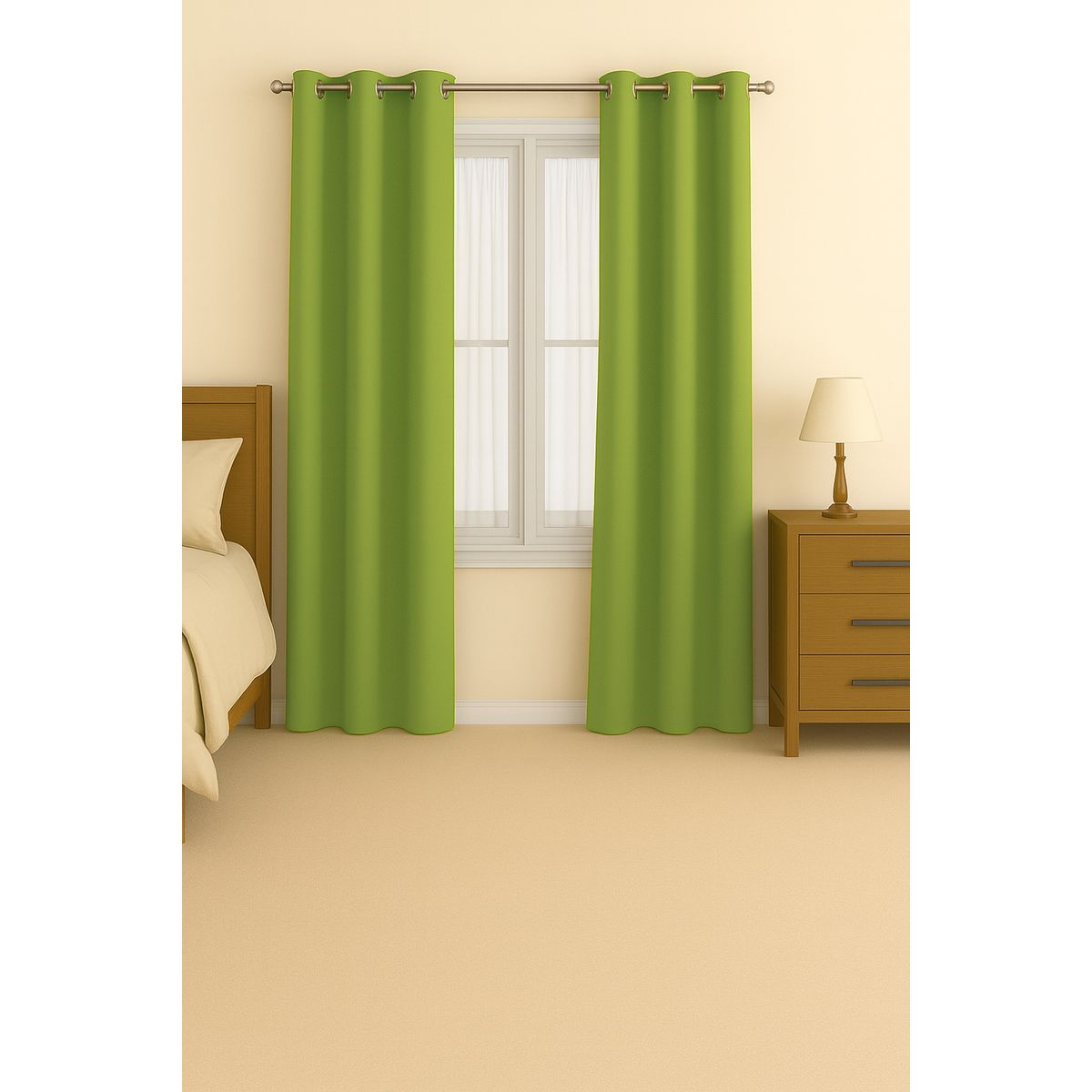 CLEMS - Pack 2 Cortina de Tela Delgada 100% Blackout Verde 225x140 cm