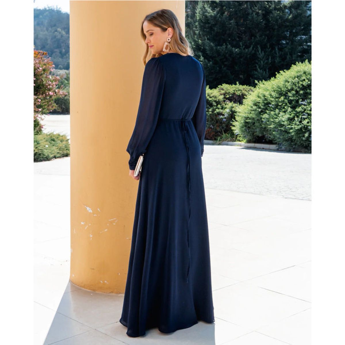 MI PLACARD - Vestido Largo Jacinta Manga Larga Azul Oscuro