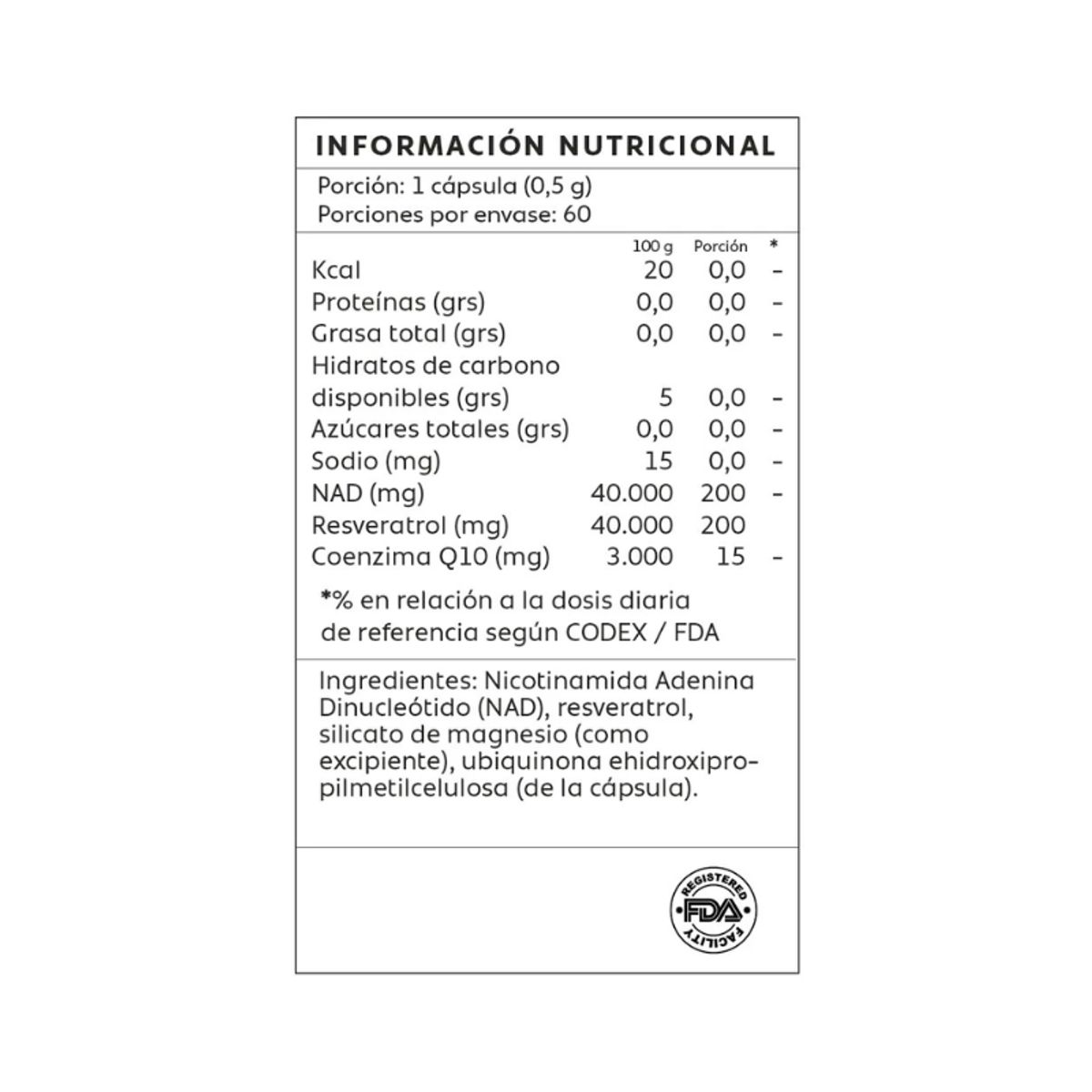 GENERICO - Nad+ Resveratrol Q10 60 Capsulas Mind Nutrition