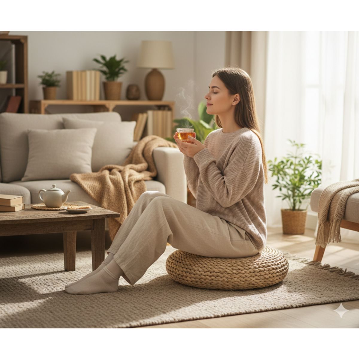 GENERICO - Cojín Puff de Suelo Ratan Tejido 45x8cm