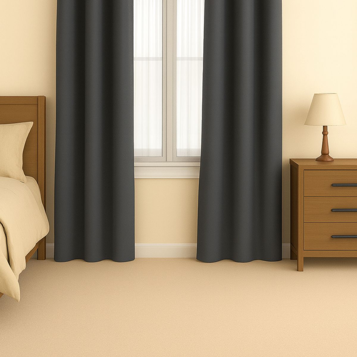 CLEMS - Cortina Blackout 100% Engomada Termica Tela Ligera 140x225 - Microfibra Premium - 1 Paño Gris Oscuro