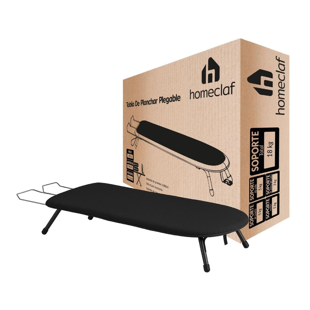 HOMECLAF - Tabla de Planchar de Mesa Plegable Negra compacta y portátil