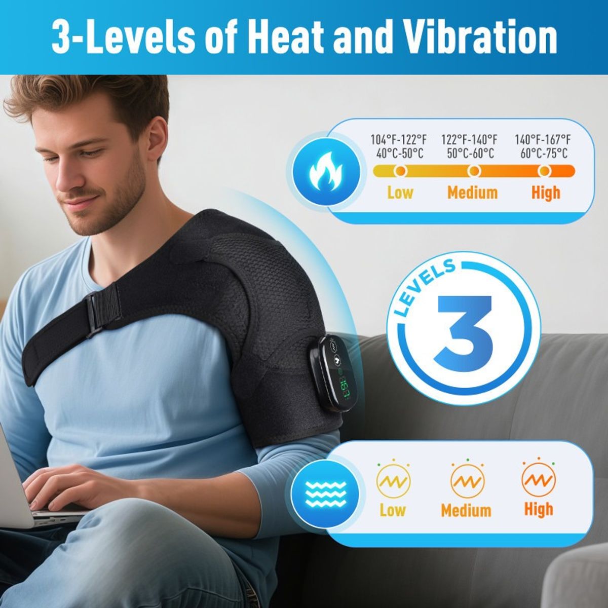 GIOIO - Protector de hombro con calor y masaje recargable