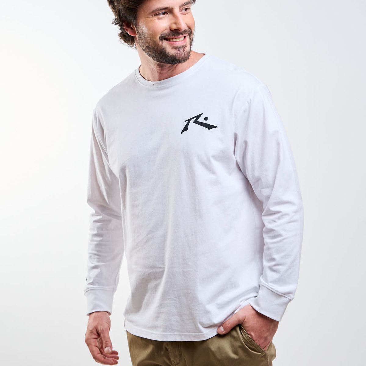 RUSTY - Polera ML R Logo Blanco Hombre Rusty