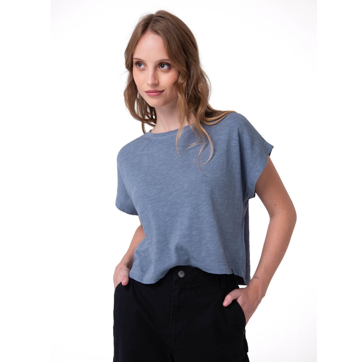 CAT - Polera Manga Corta Mujer Slub Knit Fashion Azul CAT