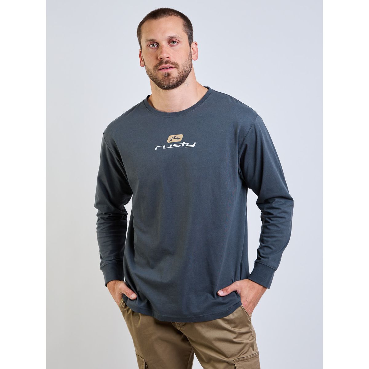 RUSTY - Polera ML Speed R Gris Hombre Rusty