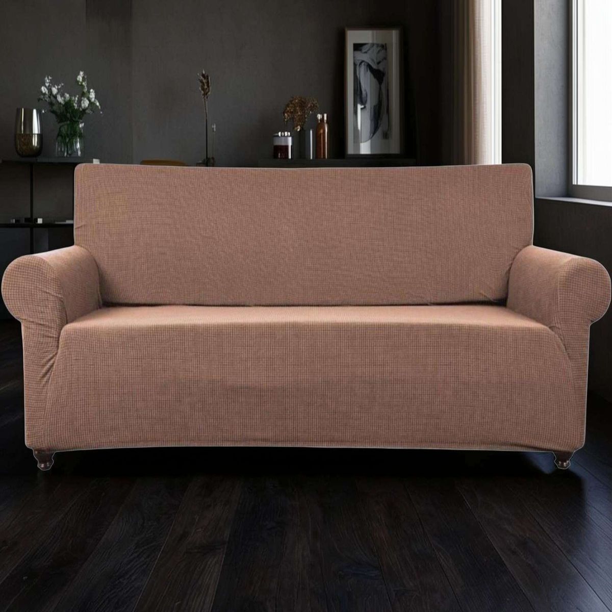 GENERICO - FUNDA DE MUEBLE 3 CUERPOS CUADRILLE CAFÉ