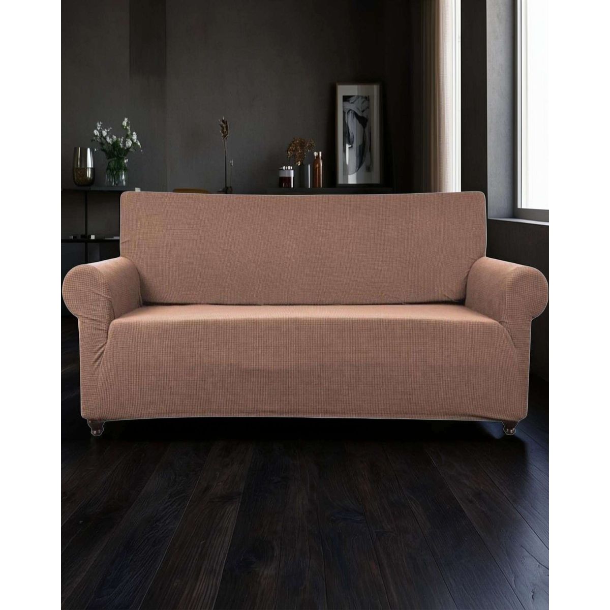 GENERICO - FUNDA DE MUEBLE 3 CUERPOS CUADRILLE CAFÉ