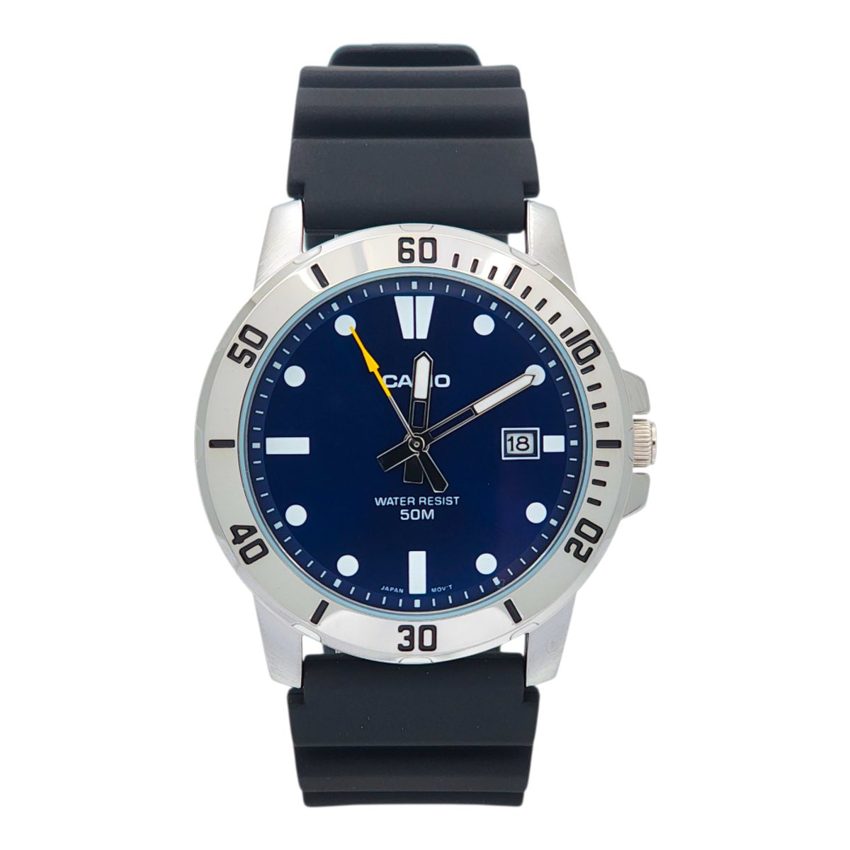 CASIO - Reloj Casio caballero MTP-VD01-2EV correa resina negro fondo azul