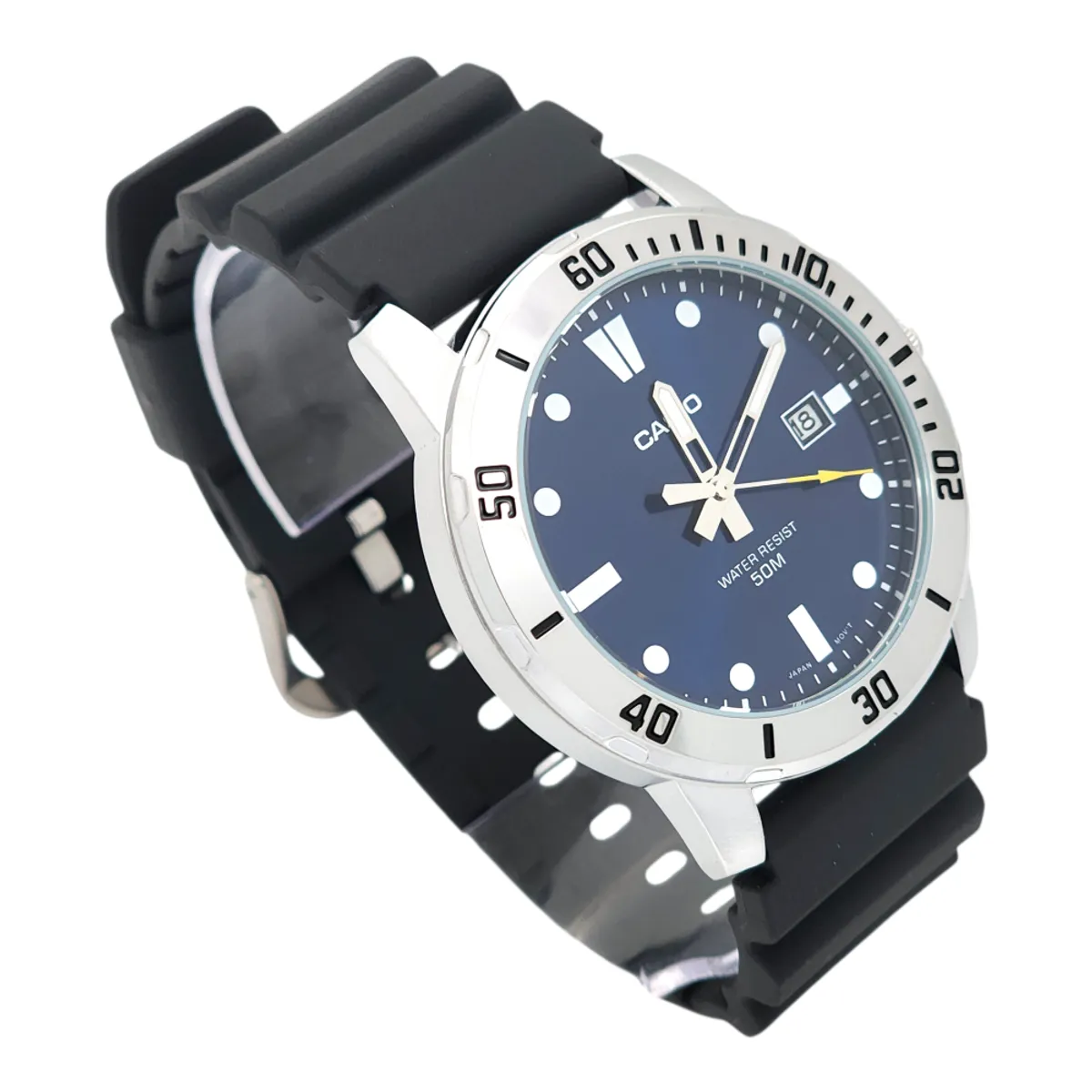 CASIO - Reloj Casio caballero MTP-VD01-2EV correa resina negro fondo azul