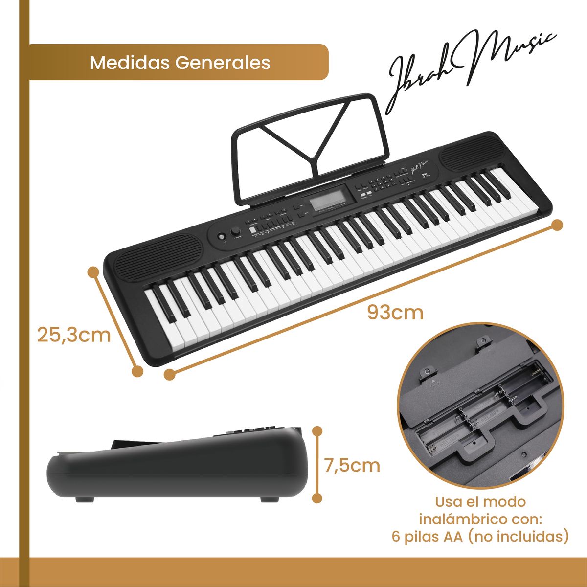 IBRAH - Teclado Musical 61 Teclas Ibrah Music Piano Con Midi Sustain
