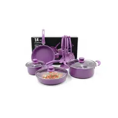 GENERICO - Set De Ollas Moradas Bateria Antiadherente 14pcs Color Morado