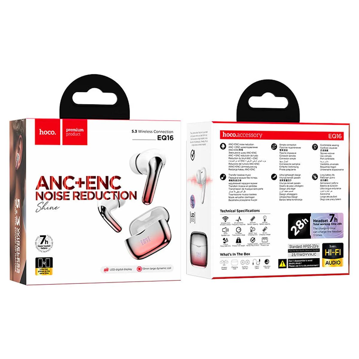 HOCO - Audífonos Bluetooth HOCO EQ16 SHINETRU WRLS ANC+ ENC NOISE ROJO