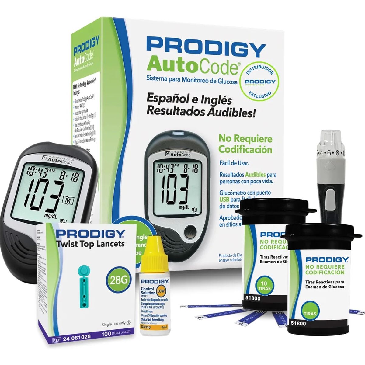 PRODIGY - Glucómetro Prodigy 110 Tiras + 110 Lancetas