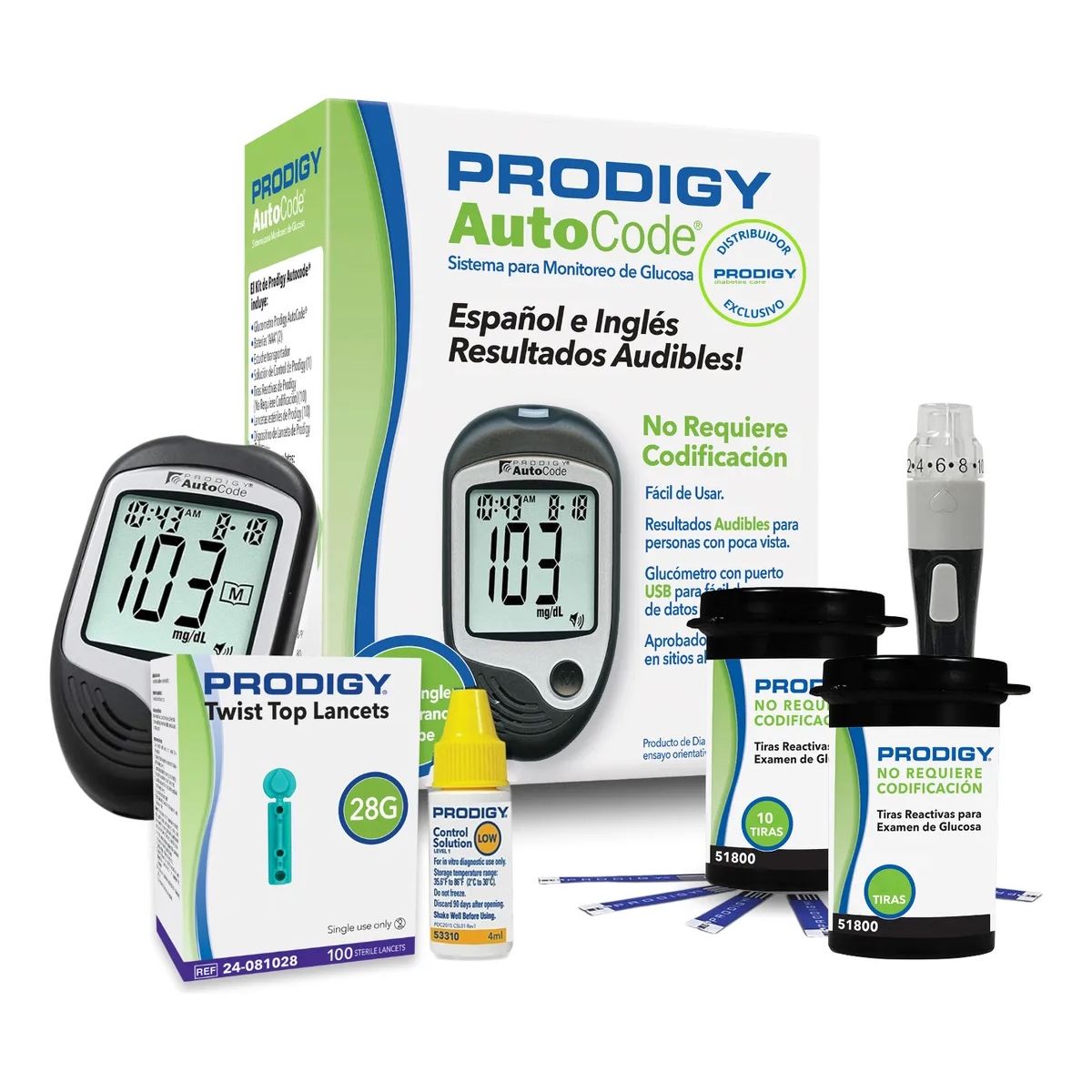 PRODIGY - Glucómetro Prodigy 110 Tiras + 110 Lancetas