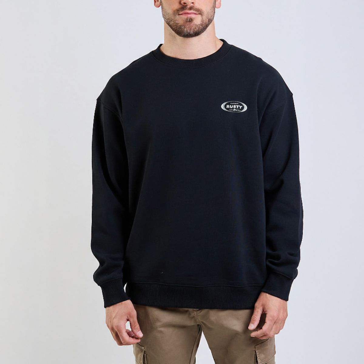 RUSTY - Poleron CR Classic Oval Crew Negro Hombre Rusty