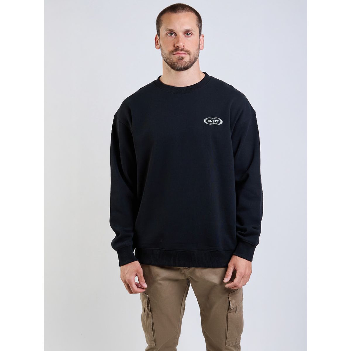 RUSTY - Poleron CR Classic Oval Crew Negro Hombre Rusty