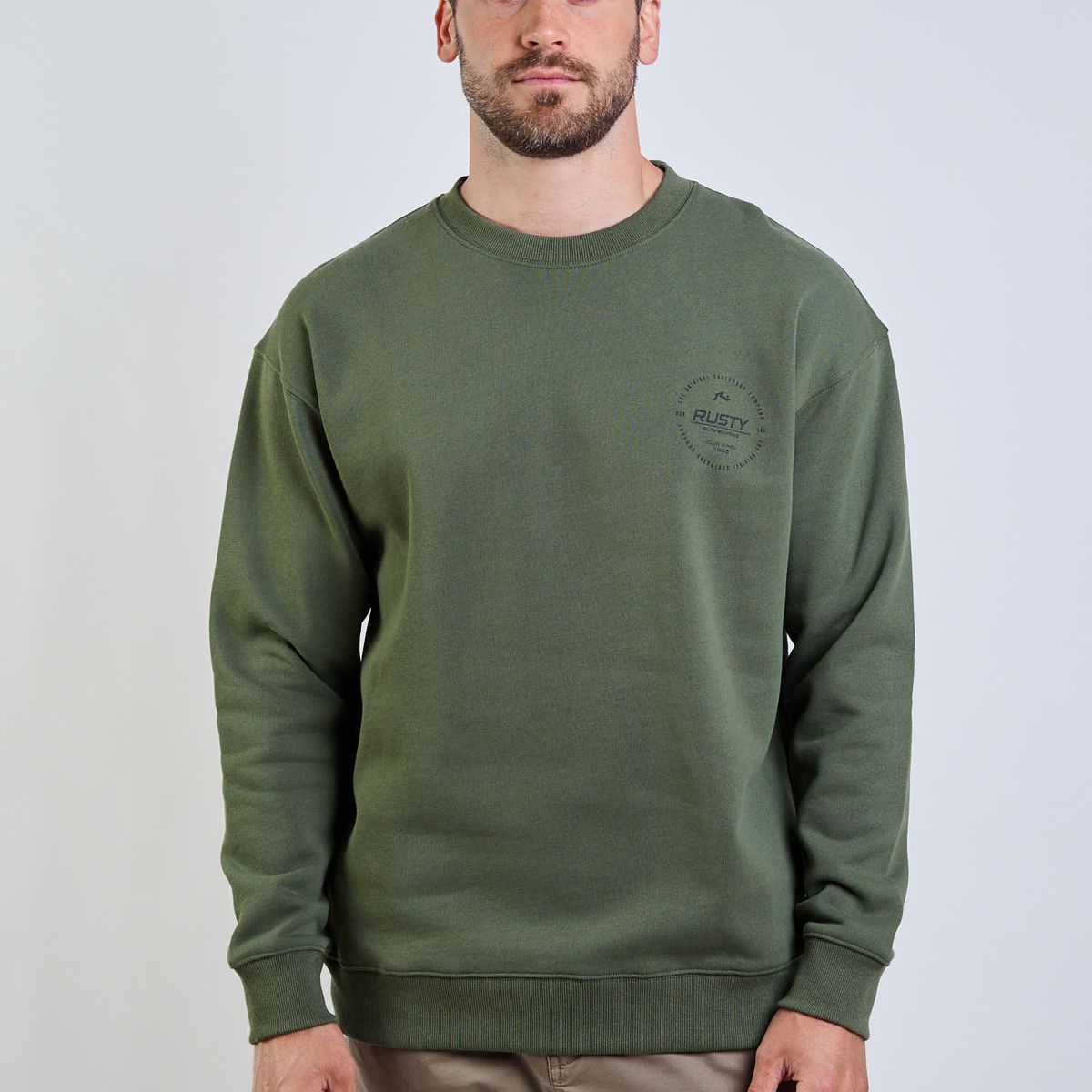 RUSTY - Poleron CR Seal Our Kind Crew Verde Hombre Rusty