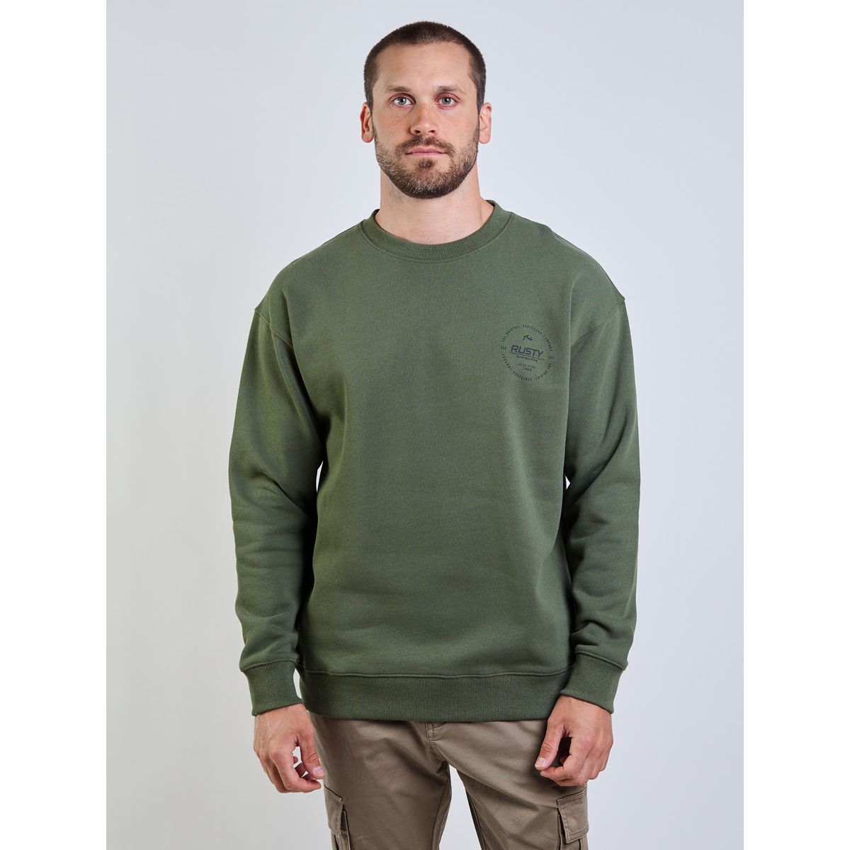 RUSTY - Poleron CR Seal Our Kind Crew Verde Hombre Rusty