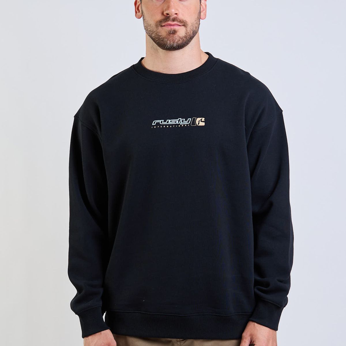 RUSTY - Poleron CR Rusty International Crew Negro Hombre Rusty