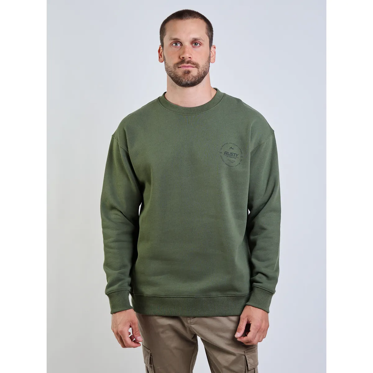 RUSTY - Poleron CR Seal Our Kind Crew Verde Hombre Rusty