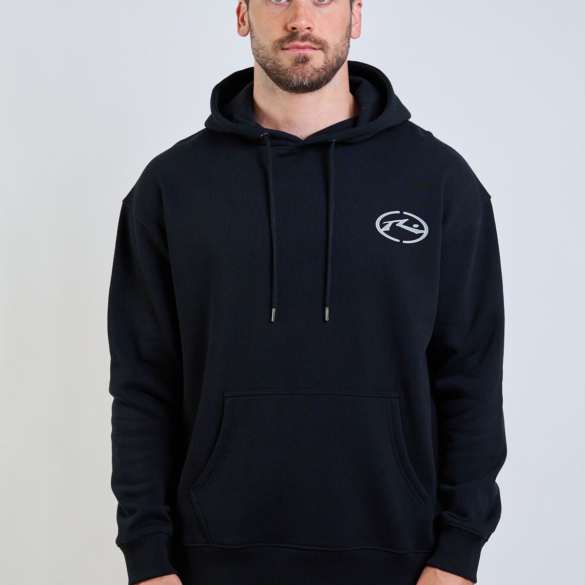 RUSTY - Poleron Canguro Target Hoodie Negro Hombre Rusty