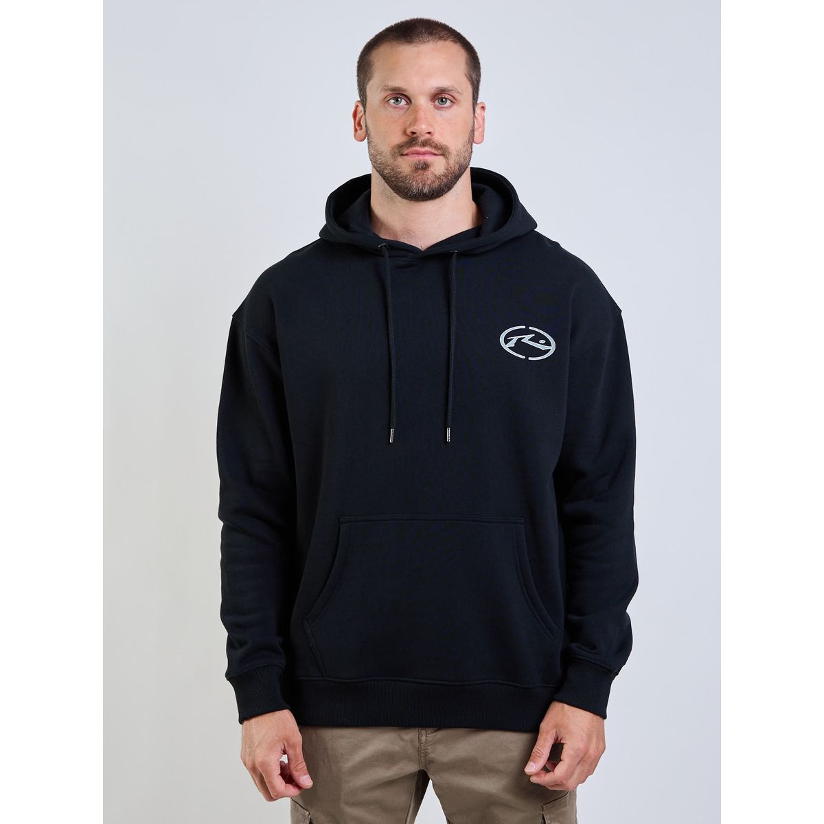 RUSTY - Poleron Canguro Target Hoodie Negro Hombre Rusty