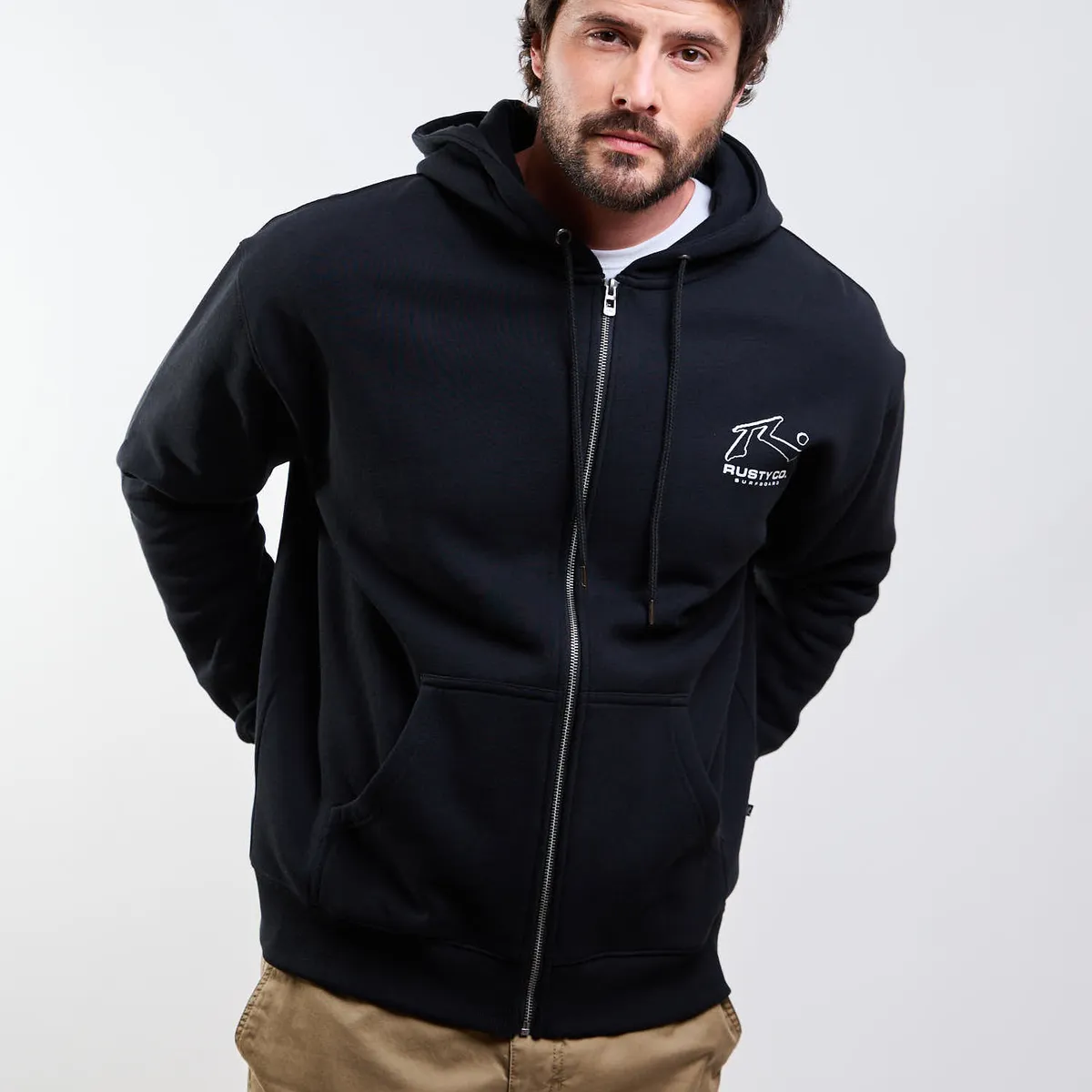 RUSTY - Poleron FZ Cyco Natural Co Zip Negro Hombre Rusty
