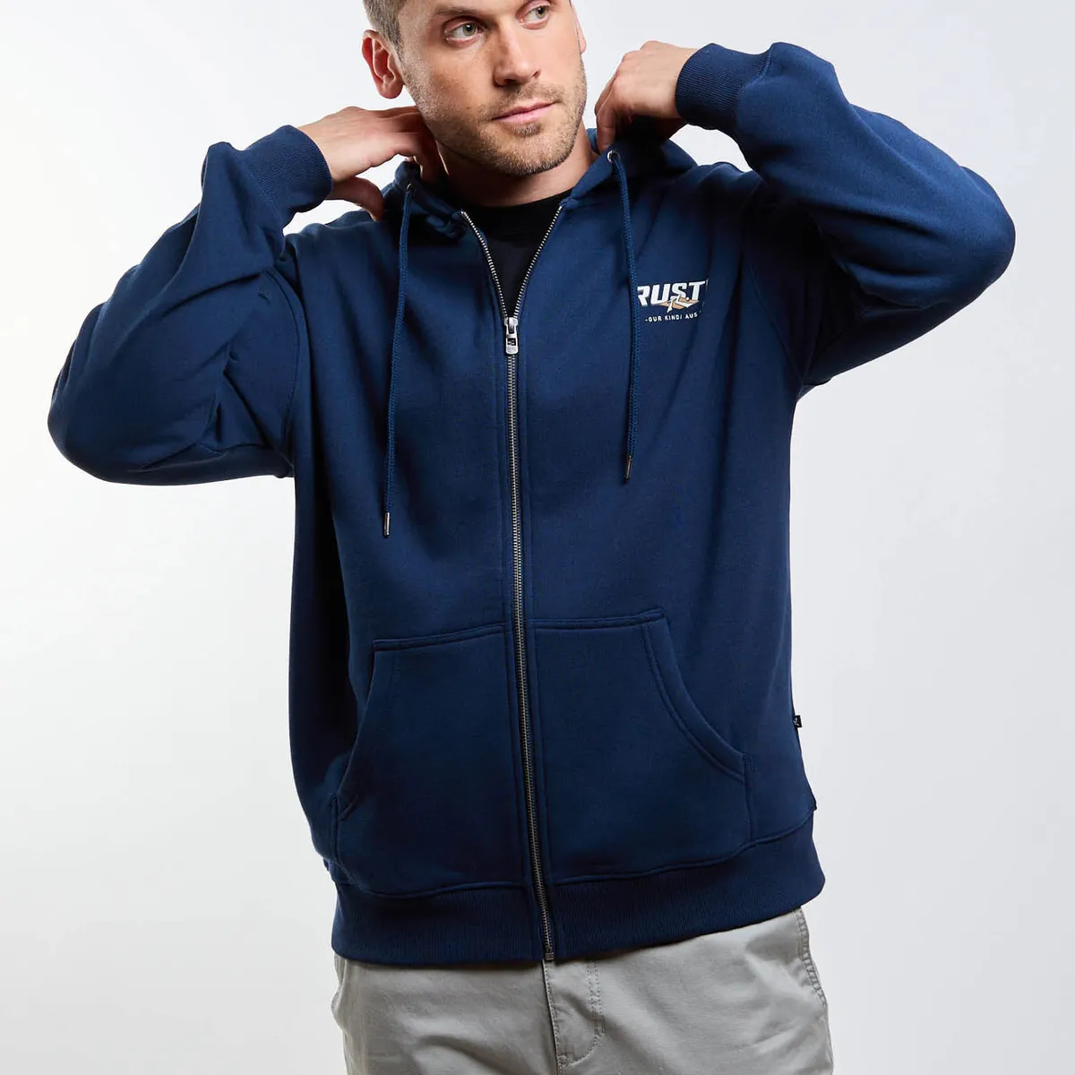 RUSTY - Poleron FZ Double Or Quits Zip Azul Hombre Rusty