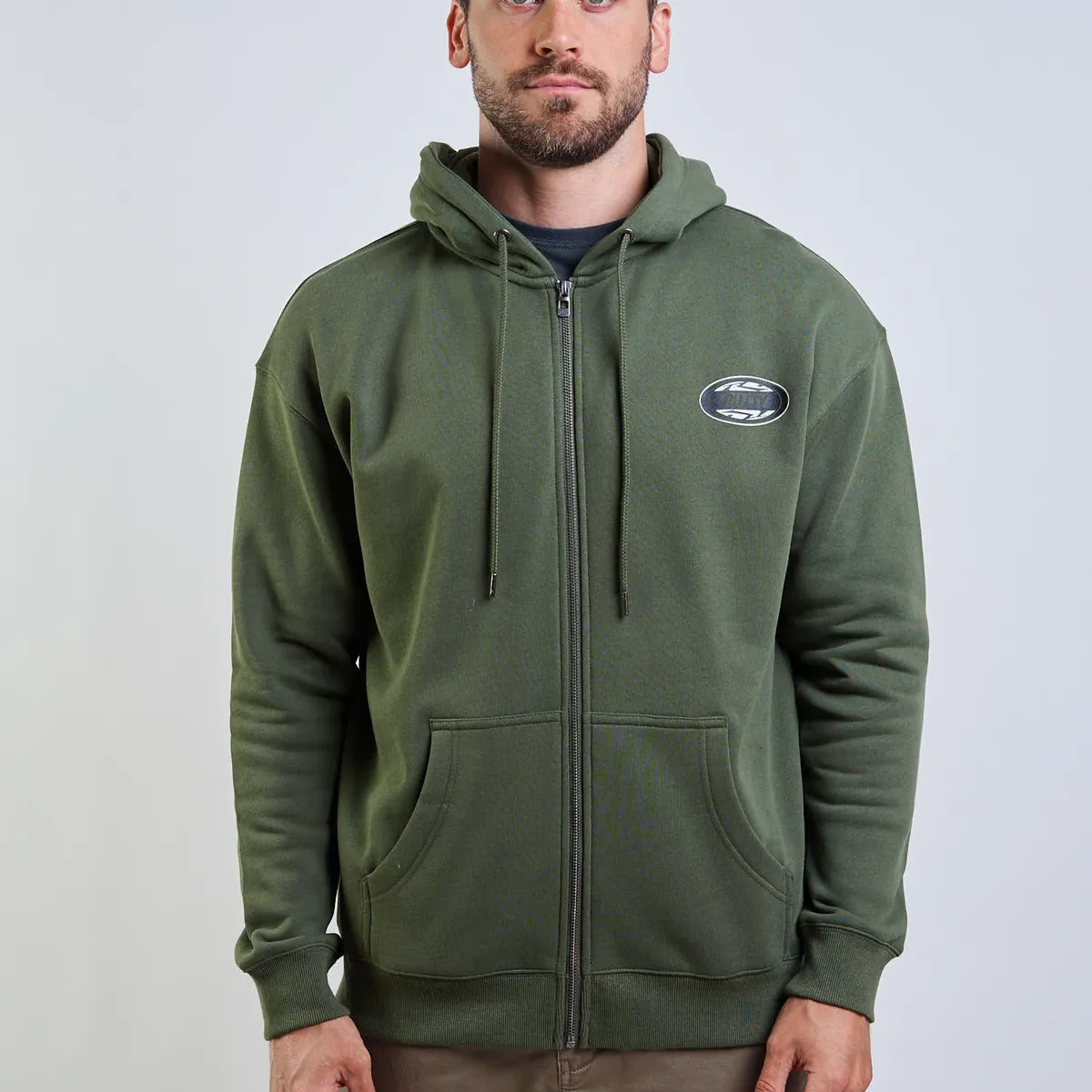 RUSTY - Poleron FZ R Mix Oval Zip Verde Hombre Rusty