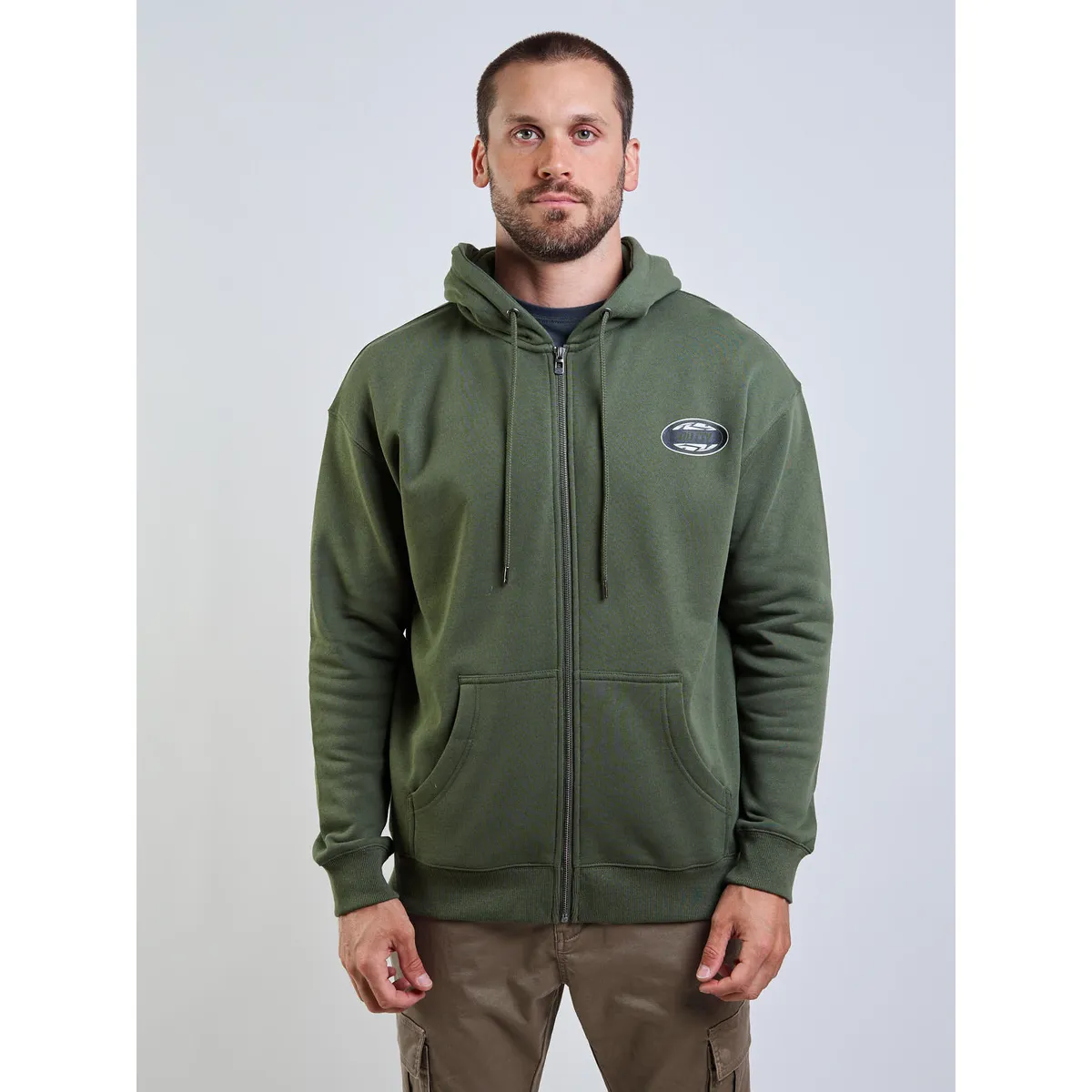 RUSTY - Poleron FZ R Mix Oval Zip Verde Hombre Rusty