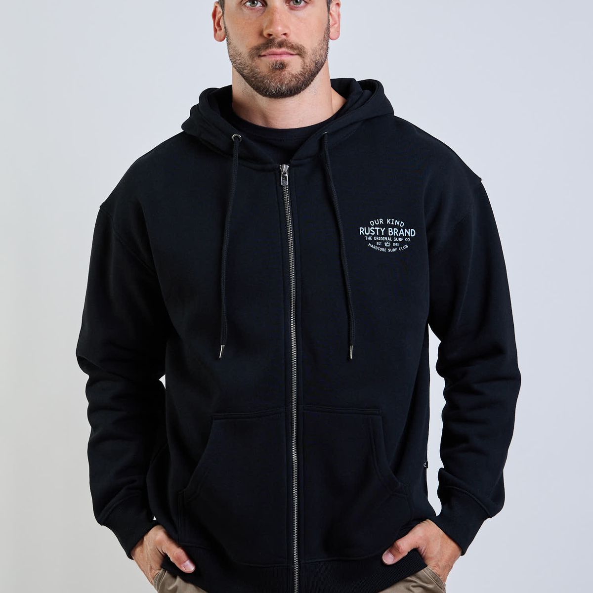 RUSTY - Poleron FZ Hxc Surf Club Zip Negro Hombre Rusty