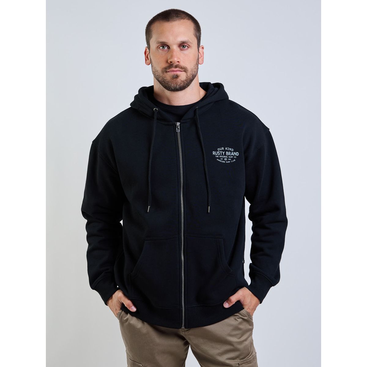 RUSTY - Poleron FZ Hxc Surf Club Zip Negro Hombre Rusty