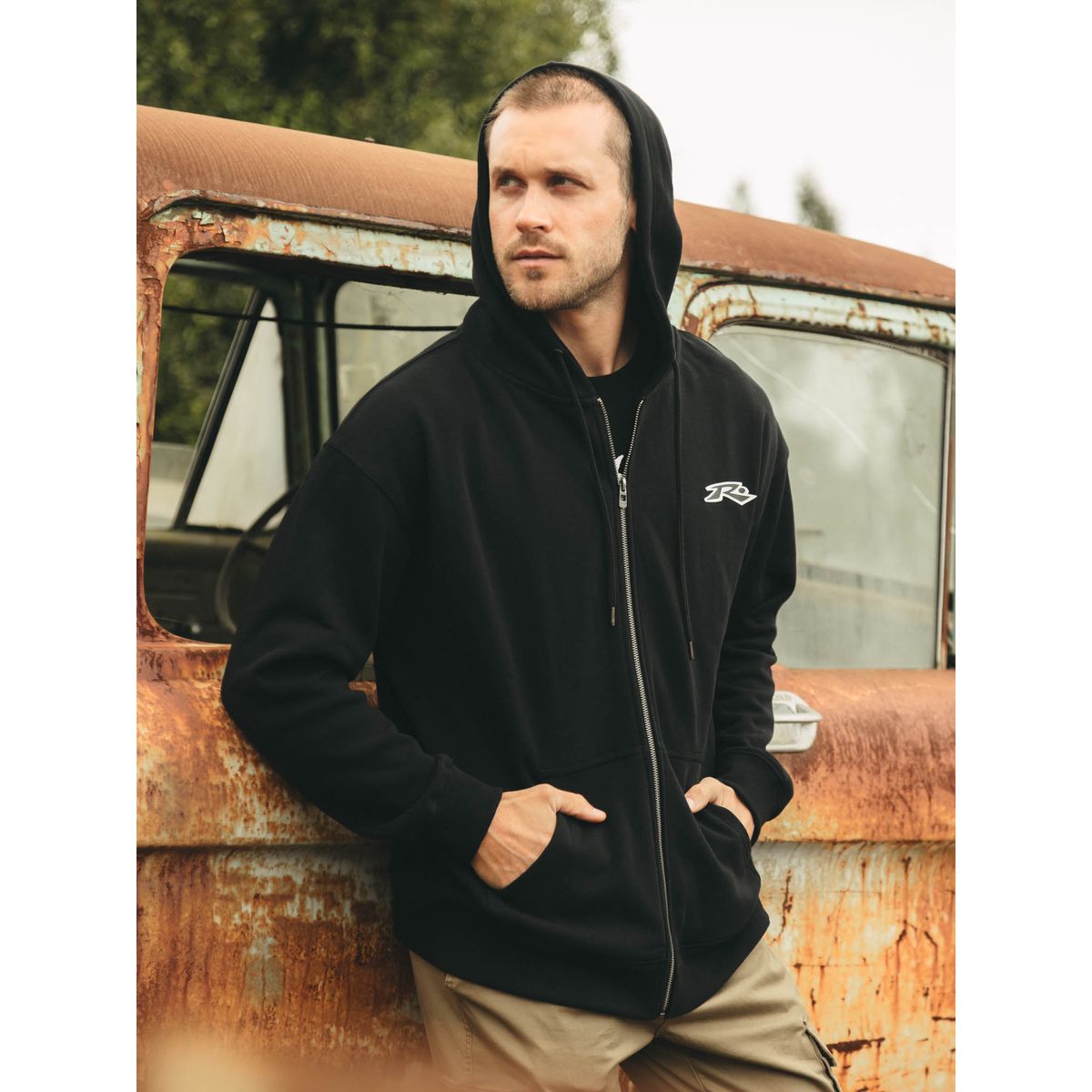 RUSTY - Poleron FZ Graff R Zip Negro Hombre Rusty