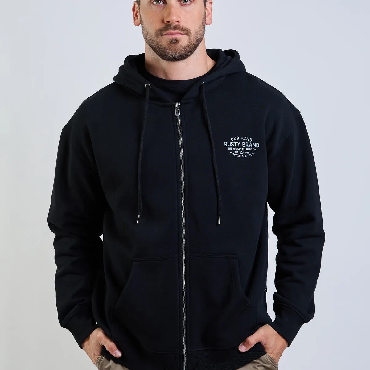 RUSTY - Poleron FZ Hxc Surf Club Zip Negro Hombre Rusty