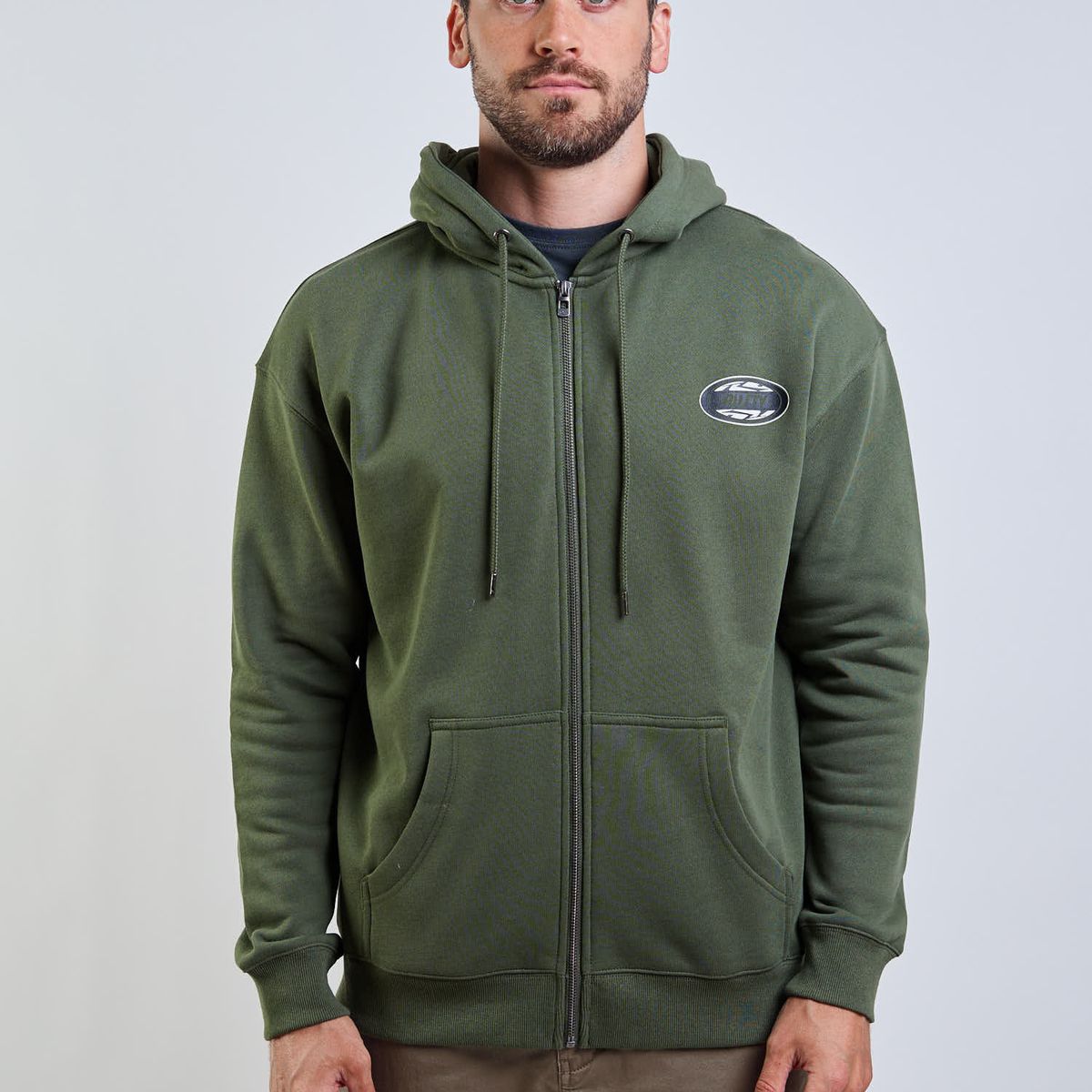 RUSTY - Poleron FZ R Mix Oval Zip Verde Hombre Rusty