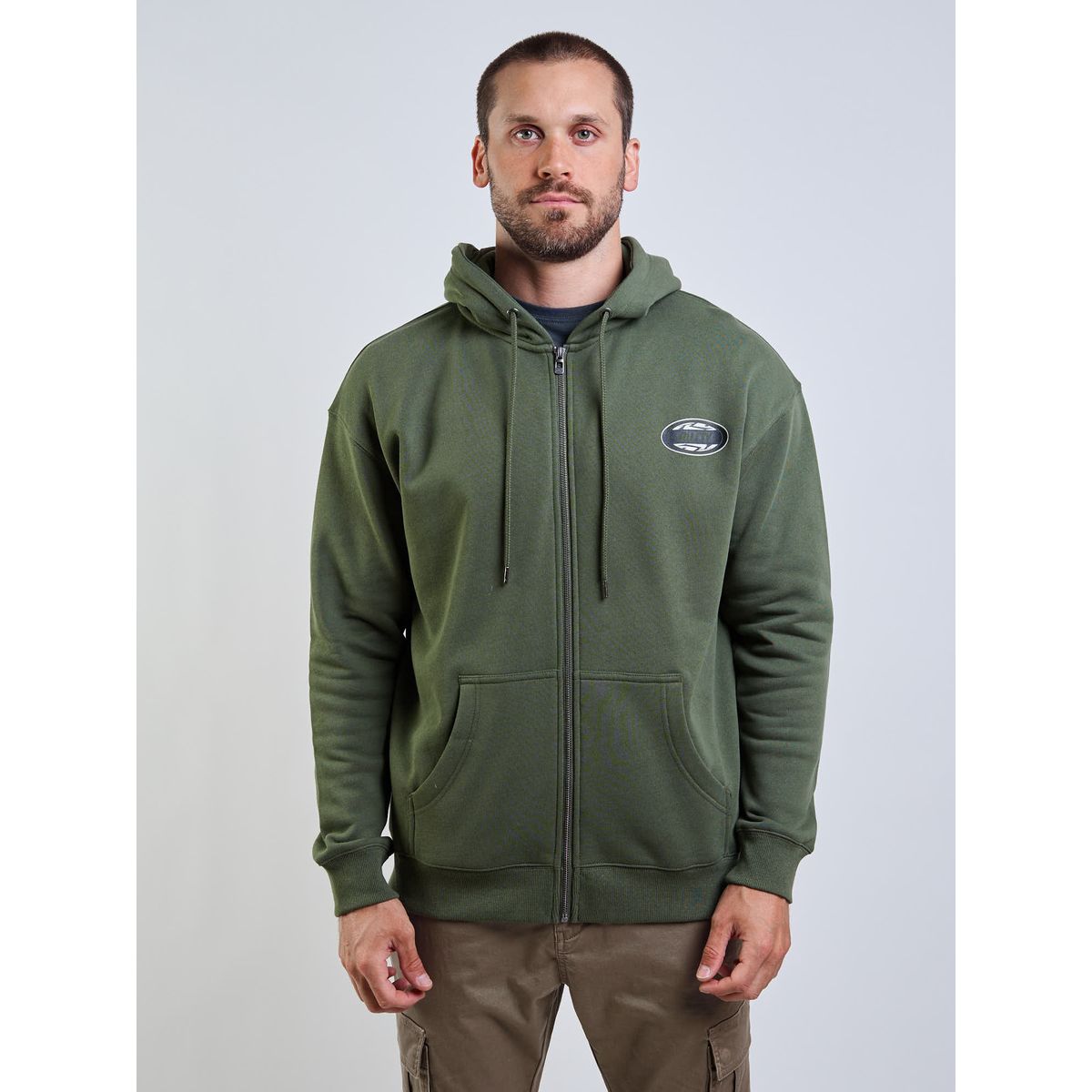RUSTY - Poleron FZ R Mix Oval Zip Verde Hombre Rusty