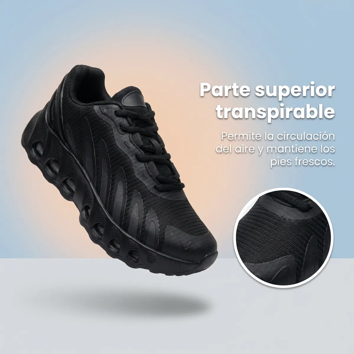 BOVINITA - Zapatilla Negro Mujer Deportiva Plataforma Running Gym Black