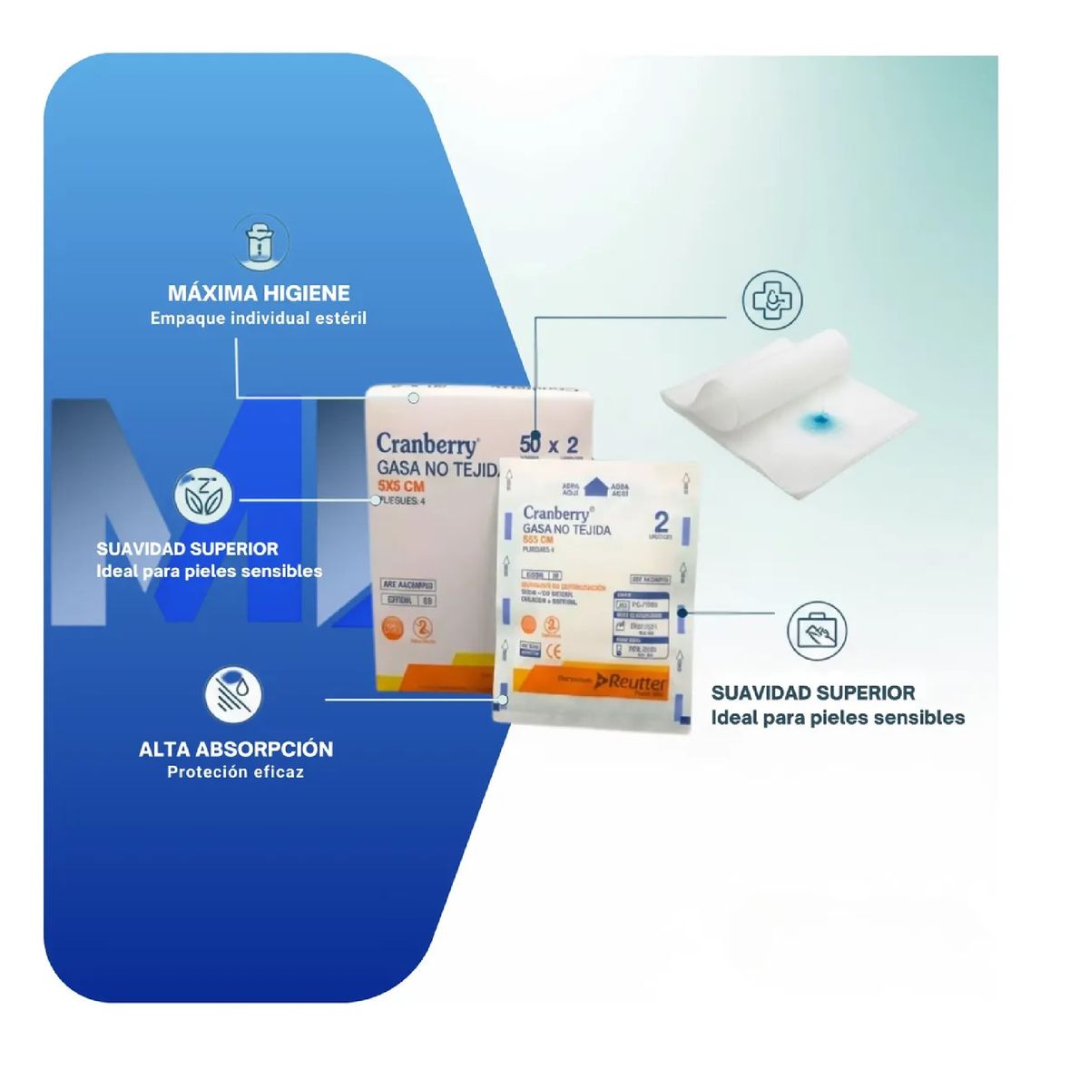CRANBERRY - Cajas Gasa No Tejida Estéril 5x5 Cranberry 500 Sobres